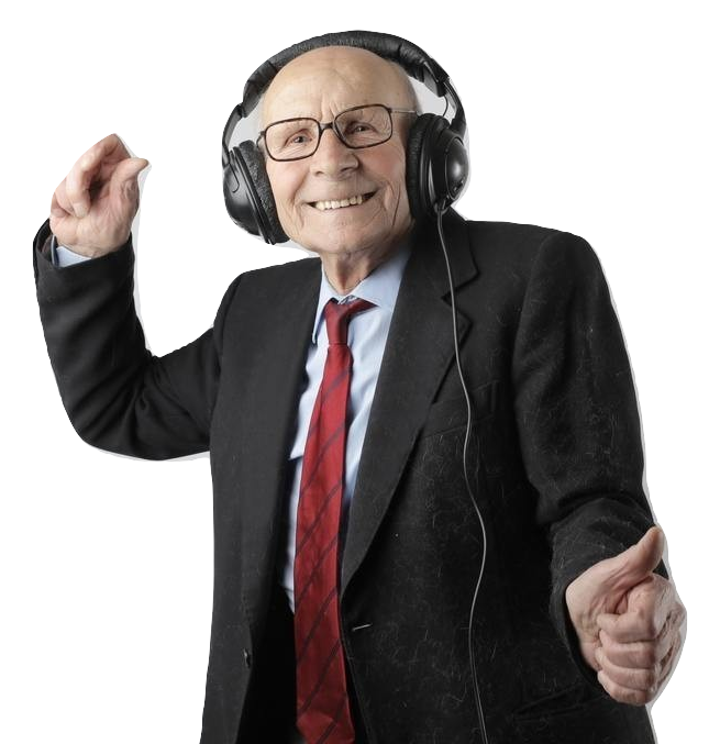 happy elderly man with headphones on